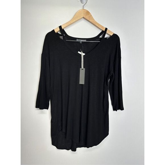 Matty M Shirt Womens Cold Shoulder Black Half‎ Sleeve Size Small NWT - Picture 1 of 6